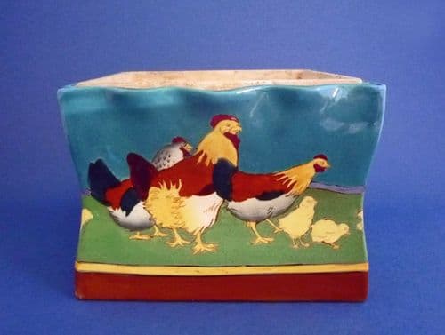 Rare Wileman Intarsio 'Farmyard Scene' Square Planter by Frederick Rhead c1900