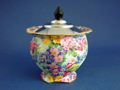 Royal Winton 'Julia' Chintz Preserve Pot with Chrome Lid c1945