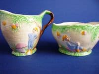 Royal Winton Pastel Blue 'Pixie' Cream Jug and Sugar Bowl c1945