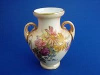 Royal Worcester Hand Painted Blush Ivory 'Pyrethrum & Roses' Vase c1903