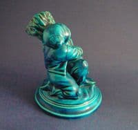 Royal Worcester Turquoise Majolica 'Boy with Firewood' Spill Holder after Hadley c1880