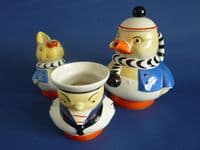 Shelley Mabel Lucie Attwell Animal Set - Duck Teapot, Rabbit Jug and Chicken Sugar Bowl c1930
