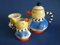 Shelley Mabel Lucie Attwell Animal Set - Duck Teapot, Rabbit Jug and Chicken Sugar Bowl c1930
