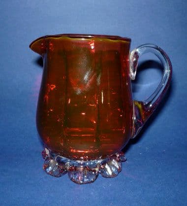 Small Antique Cranberry Glass Fluted Jug c1890