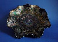 Stunning Fenton Blue Carnival Glass 'Dragon and Lotus' Ruffled Bowl
