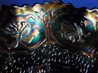 Stunning Fenton Blue Carnival Glass 'Dragon and Lotus' Ruffled Bowl