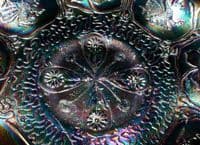 Stunning Fenton Blue Carnival Glass 'Dragon and Lotus' Ruffled Bowl
