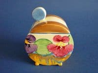 Superb Clarice Cliff Bizarre 'Delecia Pansies' Bon Jour Preserve Pot c1933 (Sold)