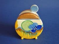 Superb Clarice Cliff Bizarre 'Delecia Pansies' Bon Jour Preserve Pot c1933 (Sold)