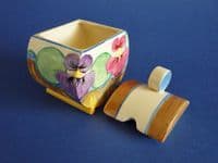 Superb Clarice Cliff Bizarre 'Delecia Pansies' Bon Jour Preserve Pot c1933 (Sold)