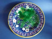 Superb Cobalt Victorian Majolica Fern and Flower Plate c1880