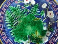 Superb Cobalt Victorian Majolica Fern and Flower Plate c1880