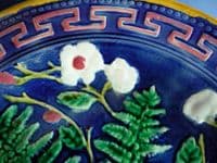 Superb Cobalt Victorian Majolica Fern and Flower Plate c1880