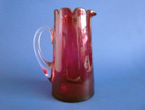 Superb Large Victorian Straight Sided Antique Cranberry Glass Jug c1880