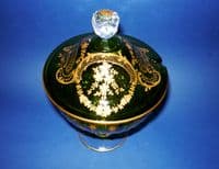 Superb Quality Antique Baccarat Green and Gilded Glass Dish + Cover c1880