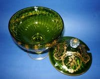 Superb Quality Antique Baccarat Green and Gilded Glass Dish + Cover c1880