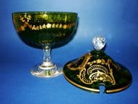 Superb Quality Antique Baccarat Green and Gilded Glass Dish + Cover c1880