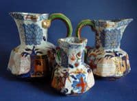 Superb Rare Set of 3 Graduated Davenport 'Peony' Japan Pattern Hydra Jugs c1820 (Sold)