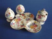 Superb Royal Winton 'Cotswold' Chintz Trefoil Cruet c1952