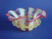 Superb Victorian Stourbridge Vaseline and Cranberry Candystripe Glass Bowl c1880 (Sold)