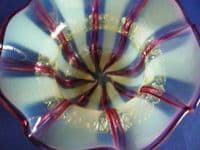 Superb Victorian Stourbridge Vaseline and Cranberry Candystripe Glass Bowl c1880 (Sold)
