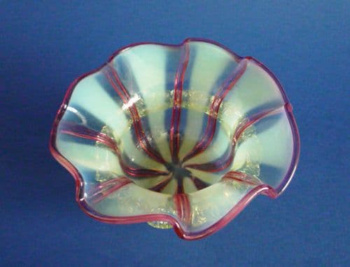 Superb Victorian Stourbridge Vaseline and Cranberry Candystripe Glass Bowl c1880 (Sold)