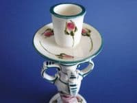 Superb Wemyss Ware 'Cabbage Roses' Tall Kintore Candlestick c1900