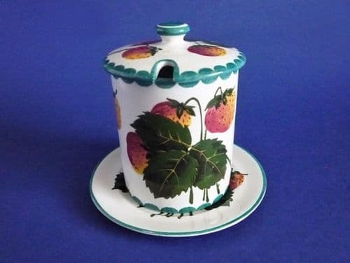Superb Wemyss Ware 'Strawberries' Preserve Jar and Stand c1910