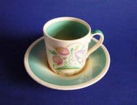 Susie Cooper Crown Works Green 'Dresden Spray' Coffee Can and Saucer c1938