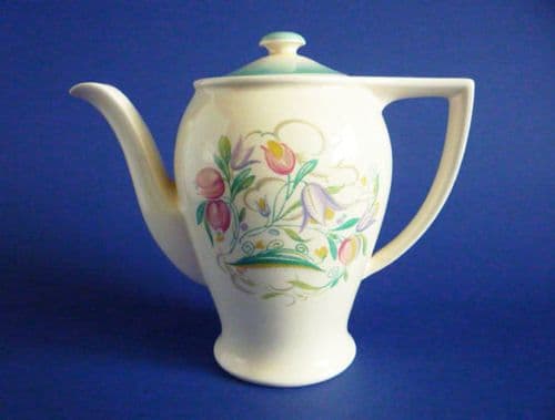 Susie Cooper Crown Works Green 'Dresden Spray' Rex Coffee Pot c1938 (Sold)