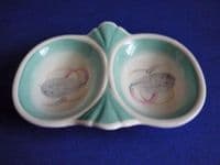 Susie Cooper Crown Works Pottery Green 'Grey Leaf' Double Jam Dish c1935