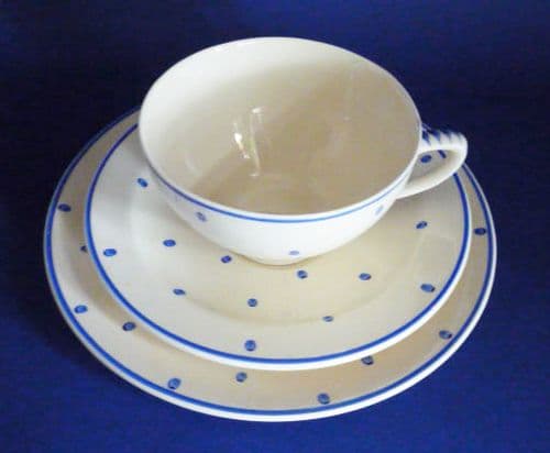Susie Cooper Crown Works Pottery John Lewis Blue 'Polka Dot' Trio c1935 #1 (Sold)