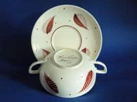 Susie Cooper Pottery Handpainted Purple/Brown 'Feather' Soup Bowl and Stand c1946 #2