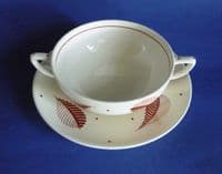 Susie Cooper Pottery Handpainted Purple/Brown 'Feather' Soup Bowl and Stand c1946 #2