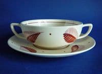 Susie Cooper Pottery Handpainted Purple/Brown 'Feather' Soup Bowl and Stand c1946 #2