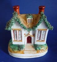 Unusual 19th Century Staffordshire Pottery Cottage Moneybox c1870