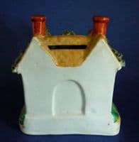 Unusual 19th Century Staffordshire Pottery Cottage Moneybox c1870