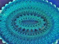 Unusual Davidson's Blue Pearline Glass 'Prince William' Oval Tray c1895