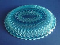 Unusual Davidson's Blue Pearline Glass 'Prince William' Oval Tray c1895