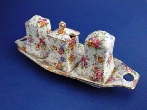Unusual Grimwades Royal Winton 'Eleanor' Chintz Cruet with Tray c1950