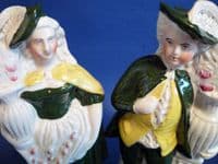 Unusual Pair of Victorian Flatback Staffordshire Pottery Figures of a Gardener and Companion c1890