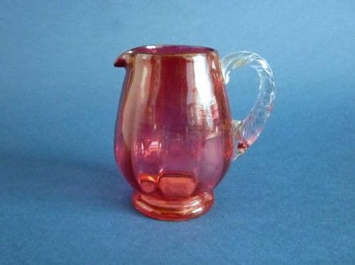 Unusual Victorian Cranberry Glass Jug with Rope Twist Handle c1890