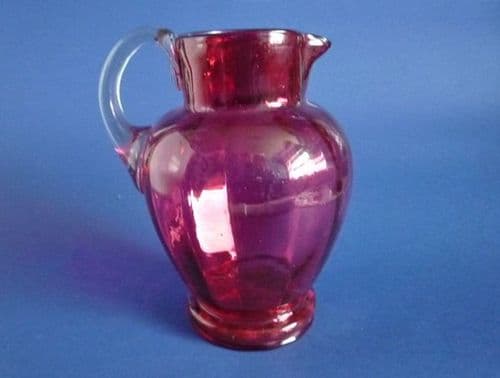 Victorian Cranberry Glass Ribbed Water Jug c1890