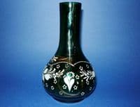 Victorian Enamelled Green Glass Bottle Vase c1890