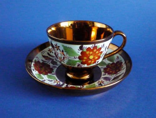 Victorian Hand Painted Copper Lustre Child's Cup and Saucer c1880 (Sold)