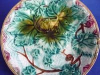 Victorian Majolica 'Vine Leaf and Basket Weave' Plate c1880 #2