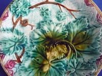 Victorian Majolica 'Vine Leaf and Basket Weave' Plate c1880 #2