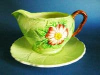 Vintage Carlton Ware Green 'Wild Rose' Sauce Jug and Stand c1939
