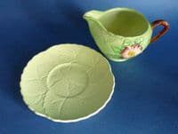 Vintage Carlton Ware Green 'Wild Rose' Sauce Jug and Stand c1939