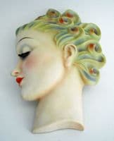 W. Goebel Art Deco 'Lady with Curls' Wall Mask Designed by Agnes Richardson c1935 (Sold)